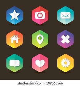 Colored web hexagon icon set with shadows for your design. Vector illustration