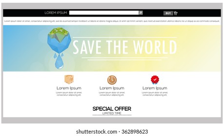 Colored web template with a save the world theme