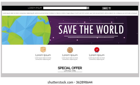 Colored web template with a save the world theme