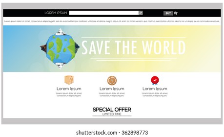 Colored web template with a save the world theme