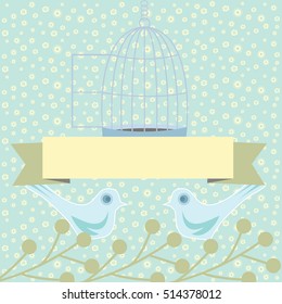 Colored wedding, valentine illustration with love doves
