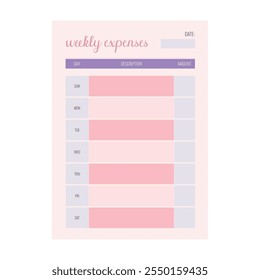 Colored weekly budget planner template. Vector illustration