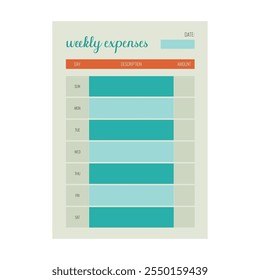 Colored weekly budget planner template. Vector illustration