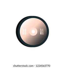 Colored weight plate on 10 kilograms simple vector.