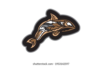 Colored whale print in Samoan style. Isolated. Vector illustration