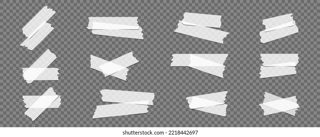 Colored white adhesive, sticky, masking, adhesive tapes for text on a gray background.