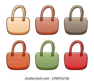 Colored wide textile ecobags set isolated illustration. White background, vector.