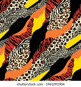 Colored Wild animal skins patchwork wallpaper abstract vector fur seamless pattern