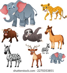 colored wild animals set with baby animals