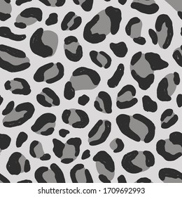 Colored wild snow leopard texture seamless pattern. Gray animalistic fur spotted backdrop vector flat illustration. Decorative elegant exotic textile print. Stylish predator wallpaper