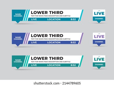 Colored wind lower thirds for news headlines and credits. Illustration for video and television. Set with diagonal elements