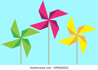 Colored windmills, great design for any purposes. Summer icon. Vector illustration. Stock image.