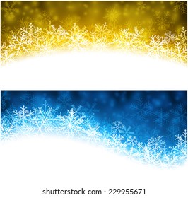 Farbige abstrakte Winterbanner. Weihnachtshintergrund mit Schneeflocken. Vektorgrafik. 