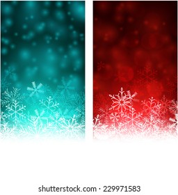 Farbige abstrakte Winterbanner. Weihnachtshintergrund mit Schneeflocken. Vektorgrafik.