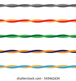Colored Wires or threads or rope with seamless pattern, vector. Flat color style.