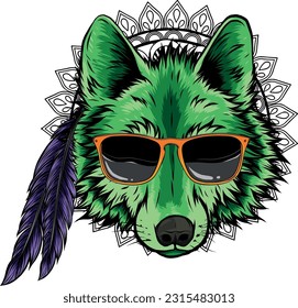 colored wolf head mascotn vector illustration design