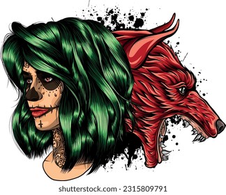 colored wolf head mascotn vector illustration design