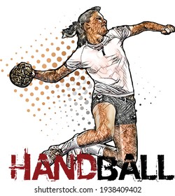 colored woman handball player vector illustration on white background