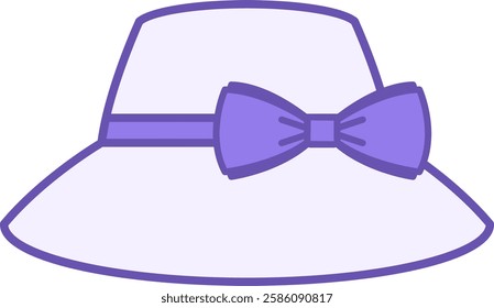 Colored Women Hat Icon. Vector Drawing. Hat with Bow, Headwear. Fashion and Clothing Concept