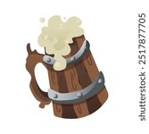 Colored wooden beer mug icon on a white background. German Oktoberfest alcohol drink. Vector cider beverage with foam. Light or dark ale in lager, brewery product