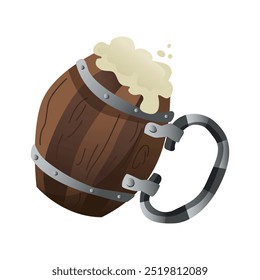 Colored wooden beer mug icon on a white background. German Oktoberfest alcohol drink. Vector cider beverage with foam. Light or dark ale in lager, brewery product