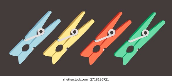 Juego de pinzas de madera de color en Vector. Elemento para el diseño de la decoración Impresión de la etiqueta engomada Cartel Anuncio