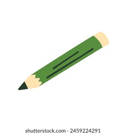 Colored wooden pencil for painting, writing. Green crayon to draft. School stationery, art supply, drawing tool. Simple symbol of creativity. Flat isolated vector illustration on white background