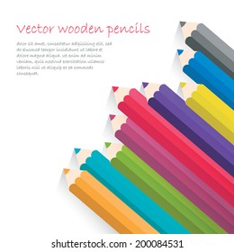 Colored wooden pencils and text. Vector Illustration.