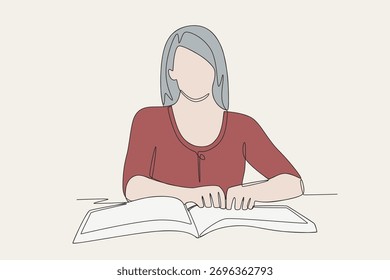 Dibujo de una línea del concepto del día del braille del mundo coloreado