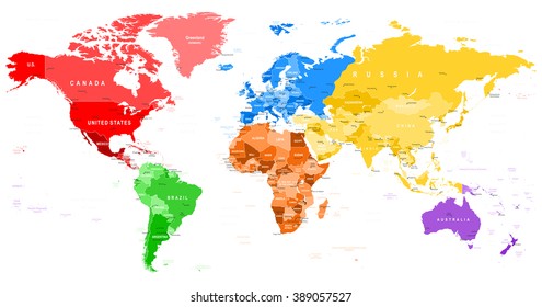 Colored World Map Borders Countries Cities Stock Vector (Royalty Free ...