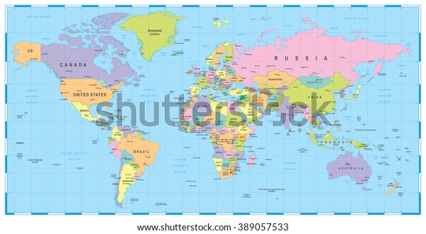 色と世界地図 国境 国 都市 イラトス イメージに次のレイヤーが含まれています のベクター画像素材 ロイヤリティフリー