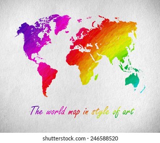 Colored World map on vintage paper. Vector background