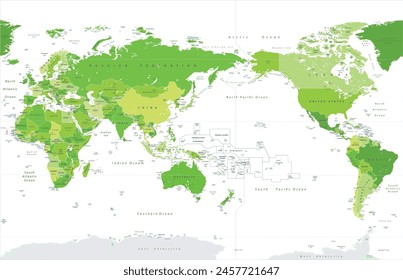 Colored World Map Pacific Centered Spot Green Colors svg