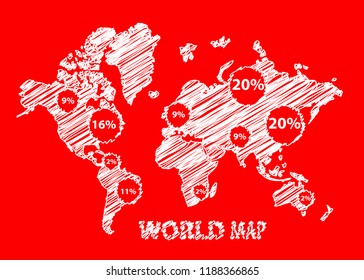 Colored world map painted with color circle. Abstract polygonal geometric design map. raster illustration. Gradients free. Colorful World Map.