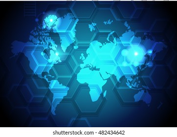 Colored world map painted with color circle and hand draw elements. Abstract polygonal geometric design map. Vector illustration. 