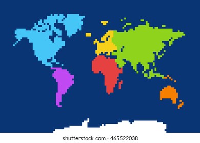 Colored world map. Pixel art vector illustration