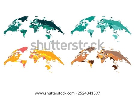 Colored world map. Political maps, colourful world countries.Curved World map.Earth planet background illustration.