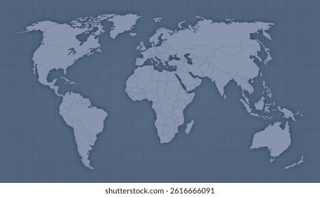 Colored world map with state borders on a grid background