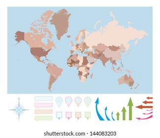 Colored world map, Vector illustration.