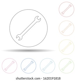 Colored wrench in multi color style icon. Simple thin line, outline vector of web icons for ui and ux, website or mobile application