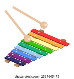 Colored xylophone. Children's musical instrument. Rainbow colors. Vector children's toy.