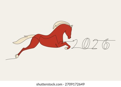 Colored year of the horse concept one-line drawing