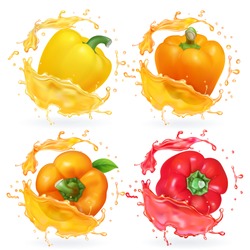 Colored Yellow Red Orange Sweet Bulgarian Bell Peppers Collection Realistic Icons