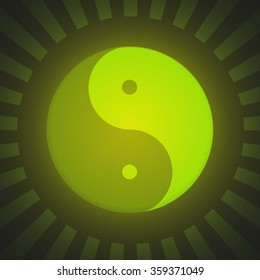 colored Yin Yang sign with the rays and glow(vector eps10)