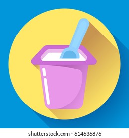colored yogurt cup with a spoon flat yogurt icon Vector Illustration
