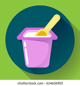 vaso de yogur coloreado con un icono de yogur plano de cuchara Ilustración vectorial