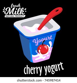 colored yogurt cup with a spoon flat yogurt icon Vector Illustration