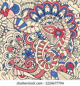 Colored zentangle floral seamless pattern