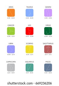 Colored Zodiac signs in rectangle on white background