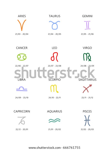 Colored Zodiac Signs Rectangle On White Stock Vector Royalty Free